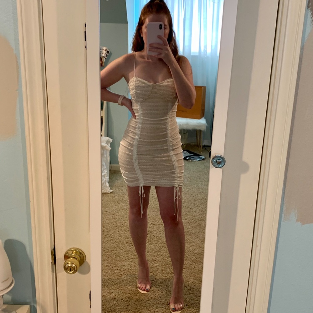 NWT Fashion Nova Show Up Show Out Ruched Mini Dress - White Size M